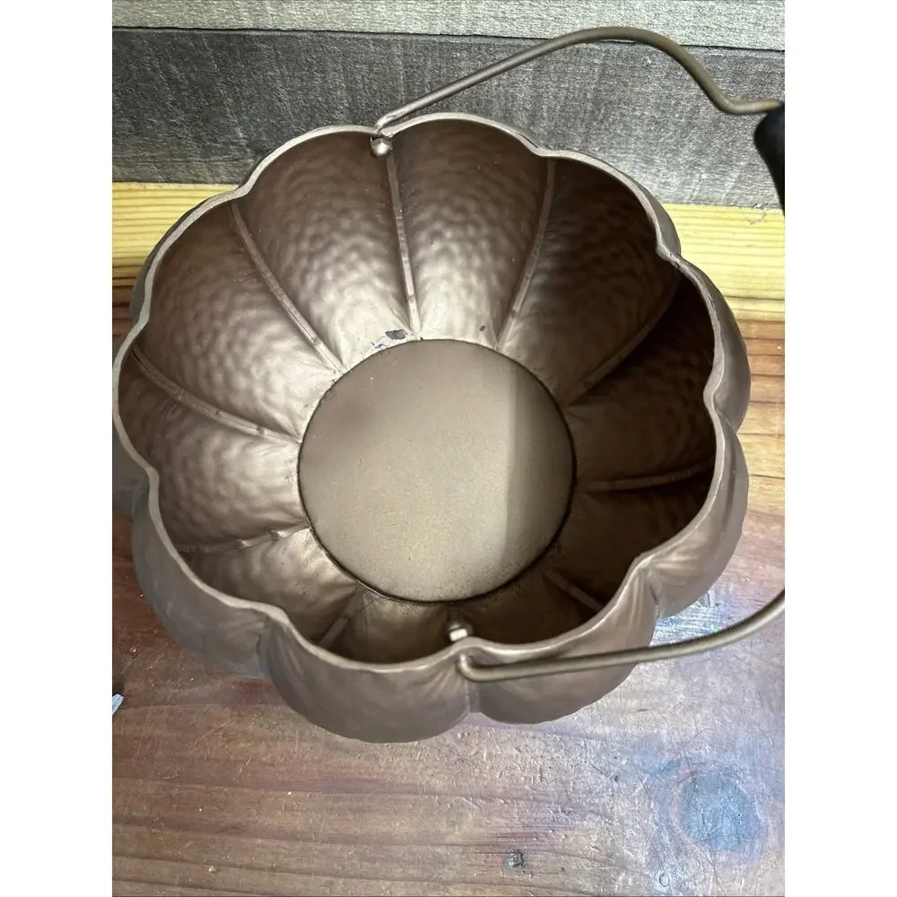 Ashland Fall Bronze Tone Pumpkin Pail Decorative Container Halloween Autumn - Picture 5 of 6